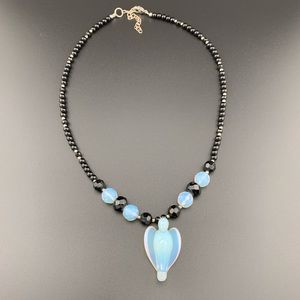 Vintage Lee Sands Iridescent Angel Black Onyx Necklace